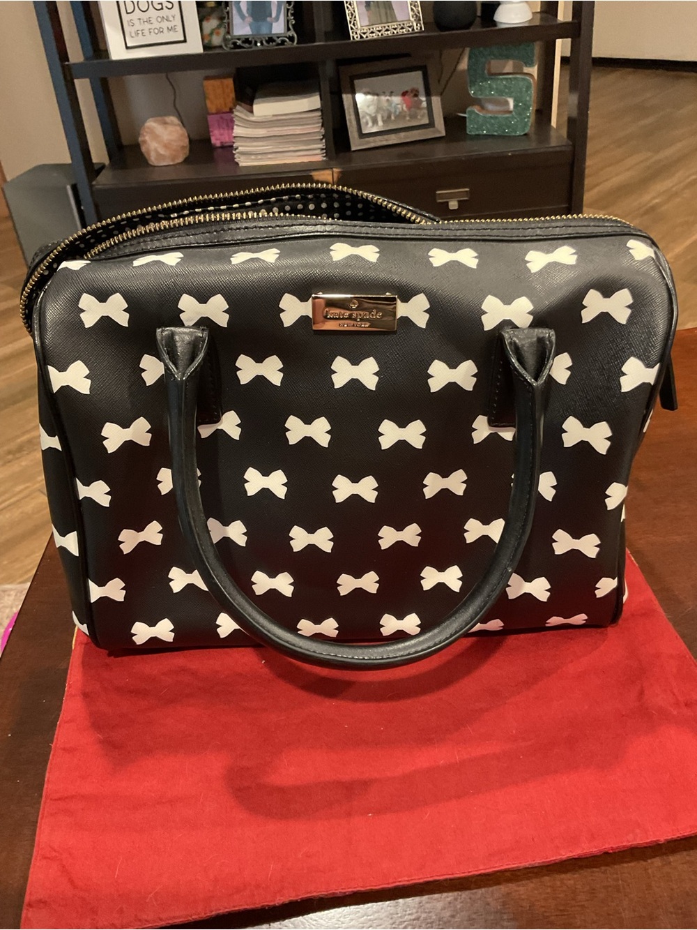 kate spade Black Satchel with White Bow Print
